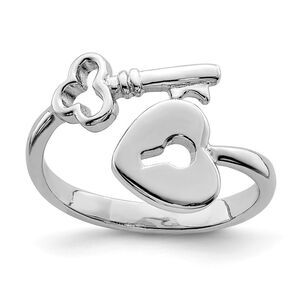 Rhodium Plated Sterling Silver Heart Lock and Key Bypass Toe Ring